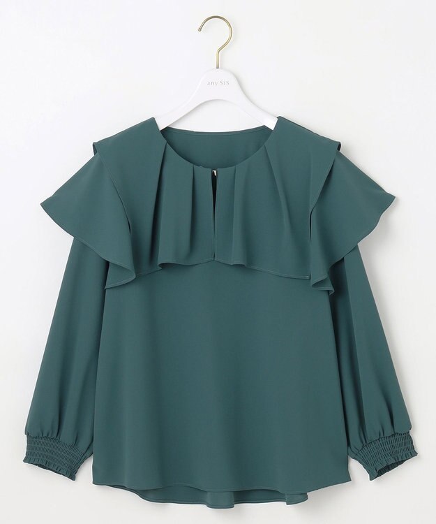 ANY SIS L 【洗える】スクエアラッフルカラー ブラウス ディープグリーン