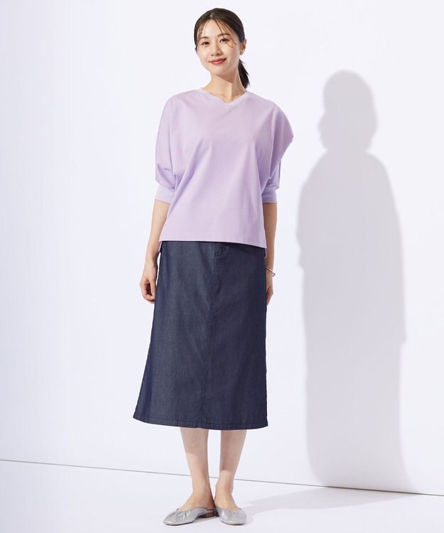 J.PRESS LADIES L TCポンチ ニットコンビ ドルマン カットソー ラベンダー系