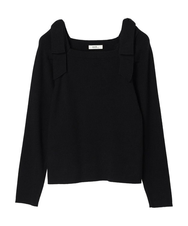 earth music&ecology 肩リボンニットプルオーバー Black