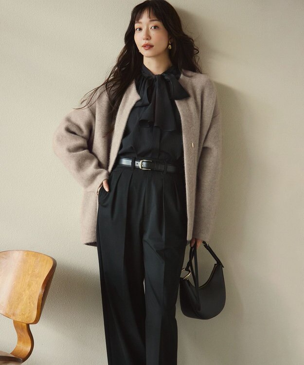 23区 S 【一部店舗限定/UVケア/接触冷感/撥水】ブライトタイプライター ボウタイ ブラウス ブラック系