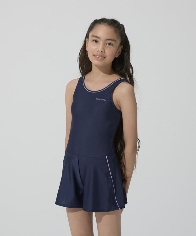 BEAMS SCHOOL スクール水着 Aラインワンピース ネイビー×パープル