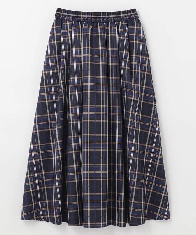 ANY 【ウエストゴム】イージーケアチェック スカート ブラックチェック