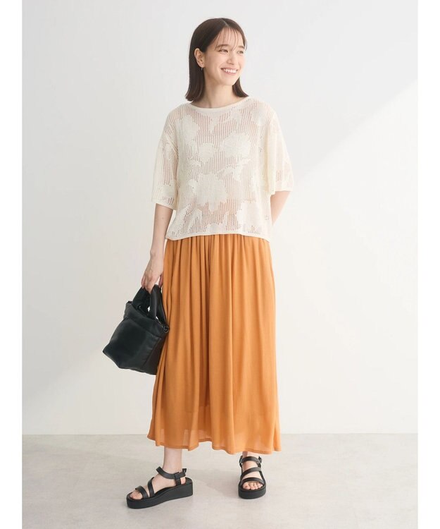 Green Parks 花柄メッシュニットプルオーバー Off White