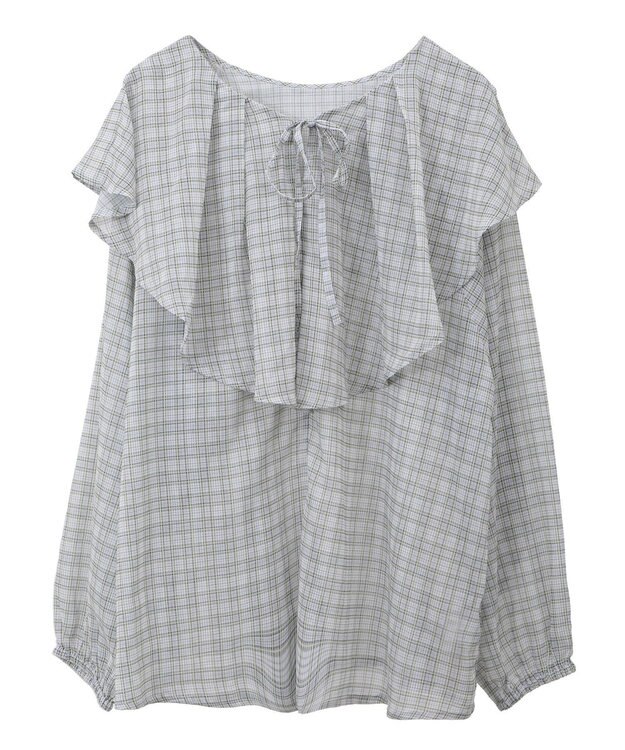 Green Parks チェックシアーフリルブラウス Off White