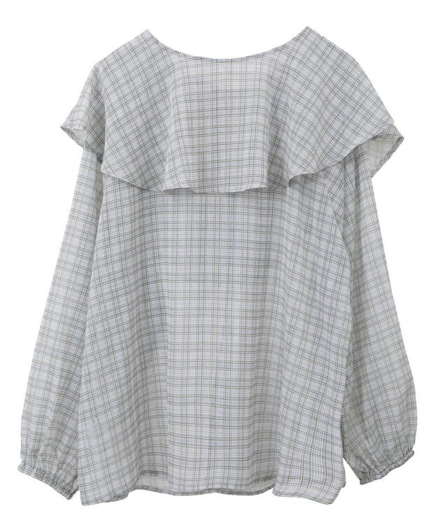 Green Parks チェックシアーフリルブラウス Off White