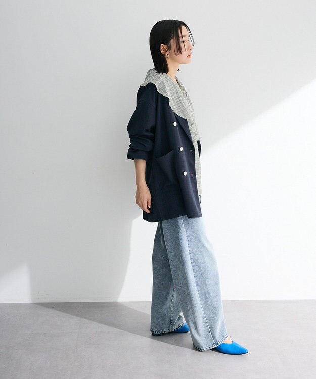 Green Parks チェックシアーフリルブラウス Off White