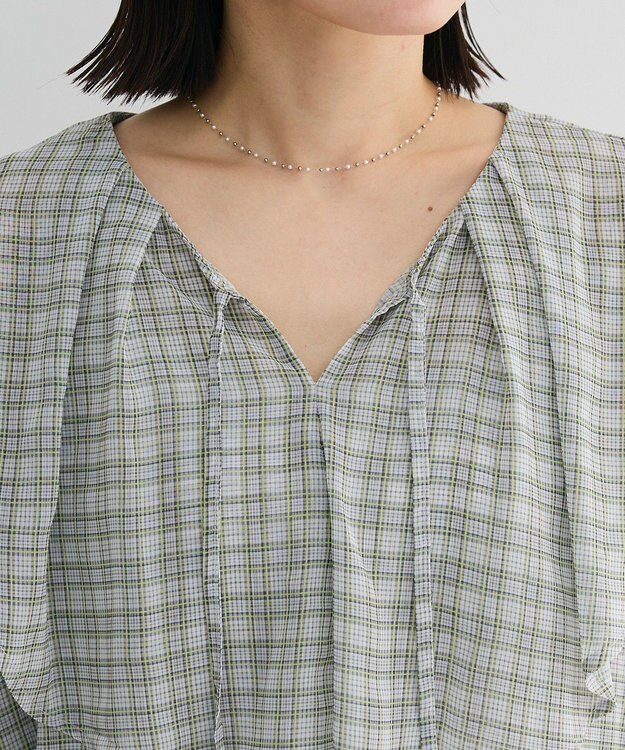 Green Parks チェックシアーフリルブラウス Off White