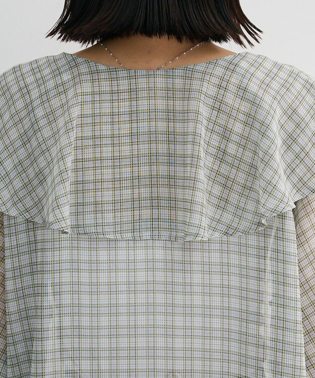 Green Parks チェックシアーフリルブラウス Off White