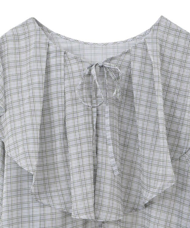 Green Parks チェックシアーフリルブラウス Off White