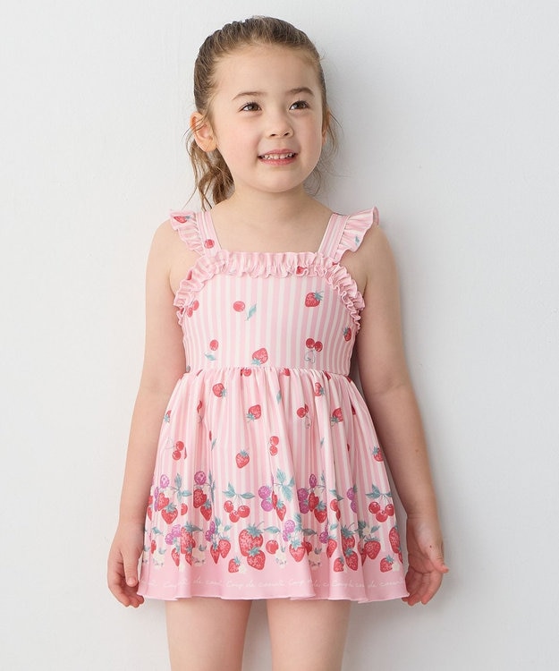 ANY KIDS ストライプ×フルーツ ワンピース 水着 ピンク系