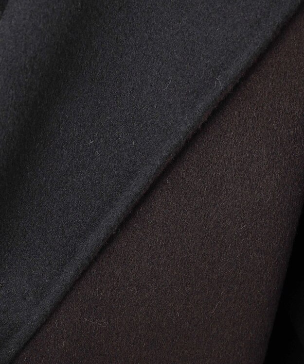 ICB ウールリバー ストール付きノーカラーコート バーントブラウン×ブラック系