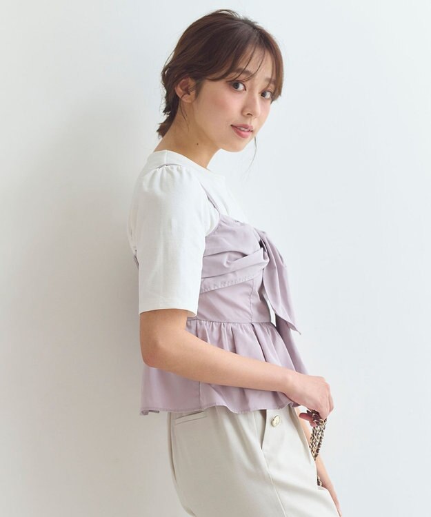 Feroux 【セットアップ対応・洗える】リボンタフタ ビスチェ カットソー ピンク系