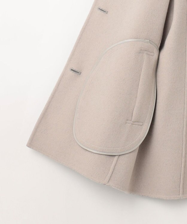 J.PRESS LADIES ウールナイロンリバー フード付き コート ライトグレー×ベージュ系