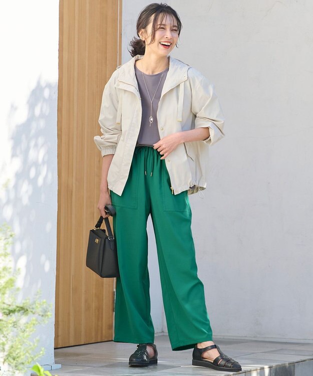 ANY 【ウエストゴム/UVケア/接触冷感】清涼リラックスワイドパンツ グリーン