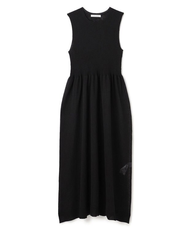 BEIGE， 【洗える】MILANO / リネン混シアーニットAラインワンピース Black