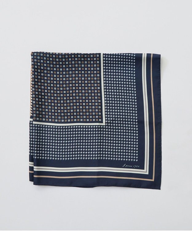 J.PRESS LADIES houndstooth スクエア スカーフ ネイビー系
