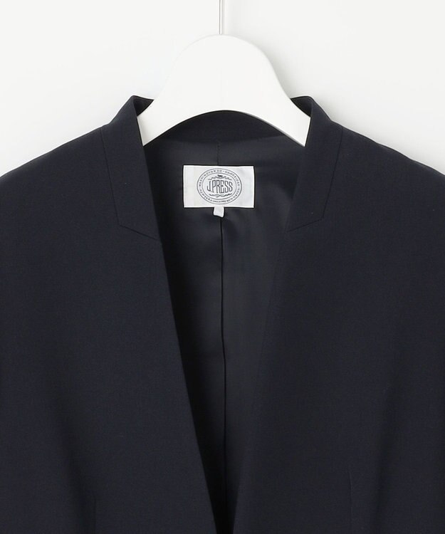 J.PRESS LADIES L 【洗える】T/Rアルガンシルク ノーカラー ジャケット ネイビー系