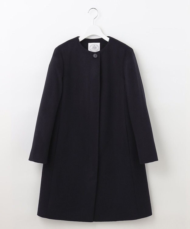 J.PRESS LADIES L アンゴラビーバー ノーカラーコート ネイビー系
