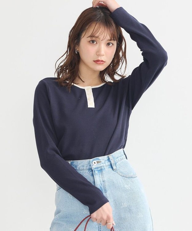 earth music&ecology ２ＷＡＹ釦リブプルオーバー Navy