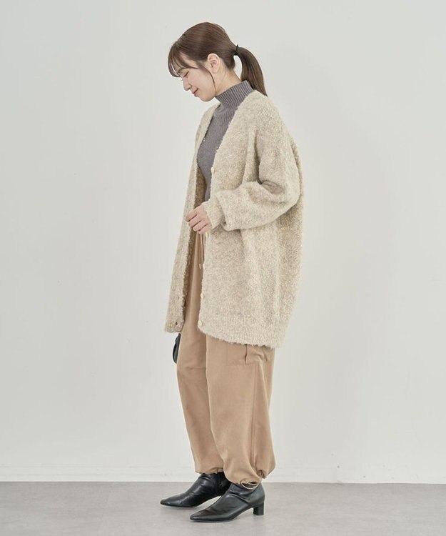 Green Parks ブークレーＶネックミディ丈カーディガン Beige