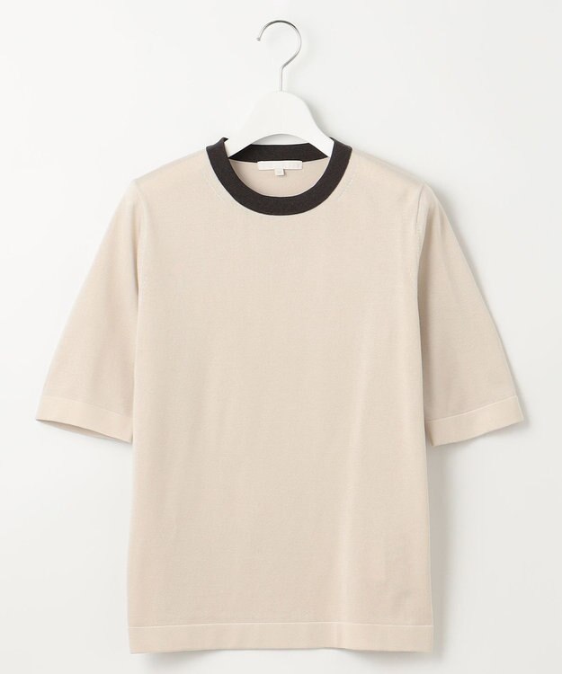 自由区 【アンサンブル対応・洗える】シャインハイゲージ5分袖 ニット ライトベージュ