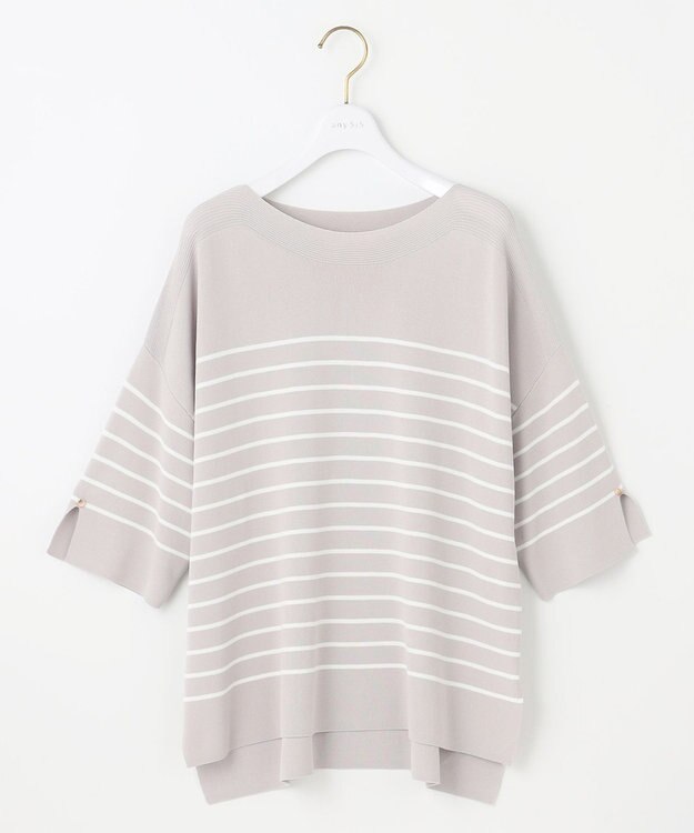 ANY SIS 【接触冷感・UVカット・洗える】ビューティクールボートネック プルオーバー グレー×オフ