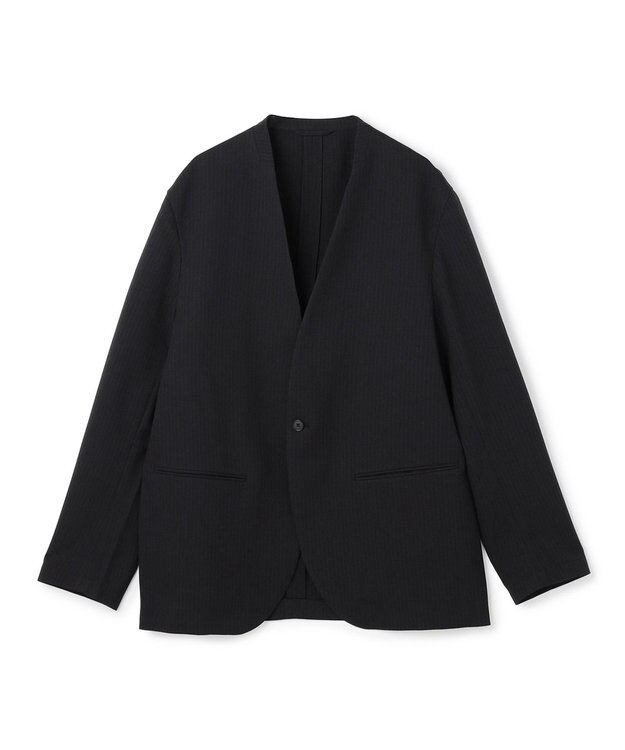 UNFILO MENS ウーリーノ ノーカラージャケット ブラックピンストライプ