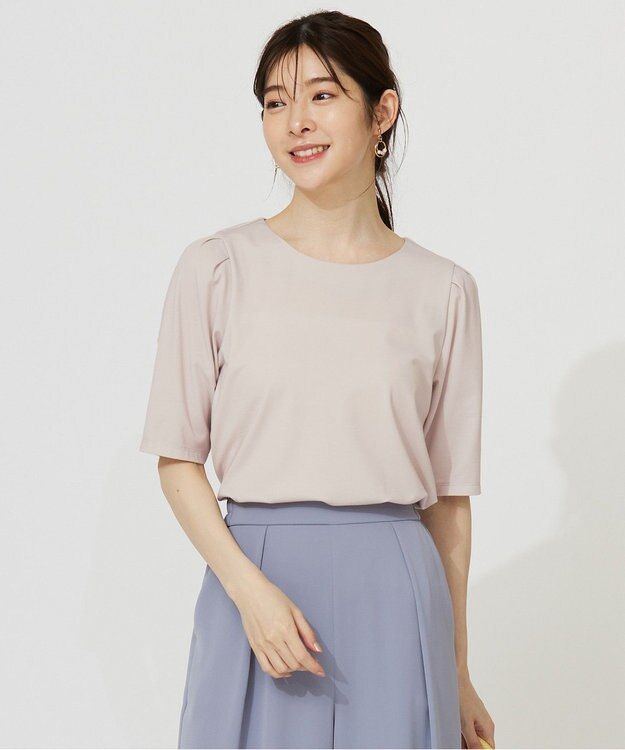 ANY SIS 【接触冷感・UVカット・洗える】ハイストレッチスムースタックスリーブ カットソー アイボリーベージュ