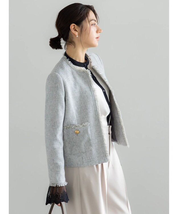 Te chichi 【セレモニーアイテム】ツイードノーカラージャケット グレー