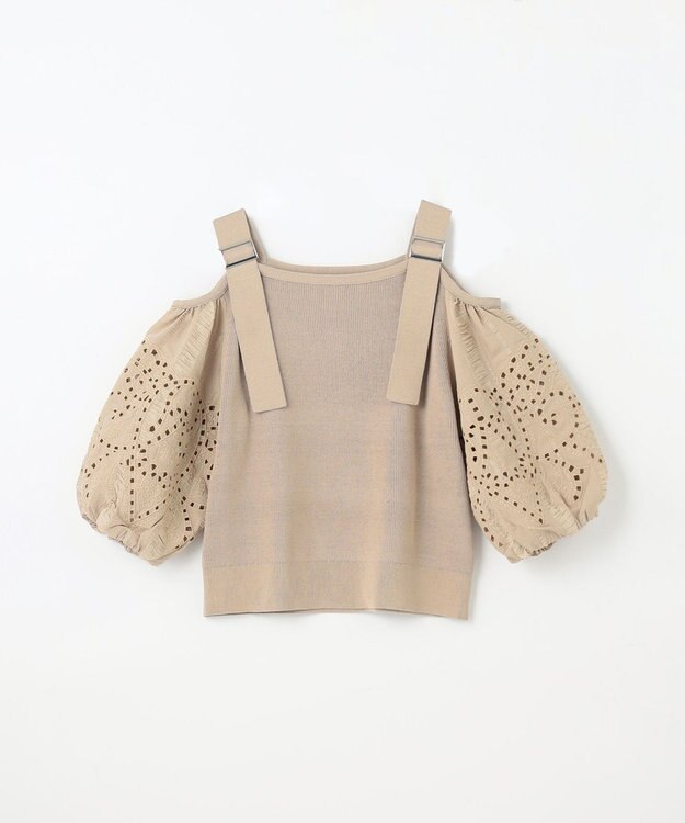 GRACE CONTINENTAL 刺繍パフスリーブニットトップ ベージュ