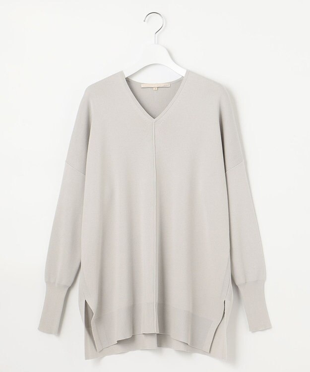 自由区 【WEB限定カラー有/洗える】コットンアセテート チュニック丈ニット ライトグレー系