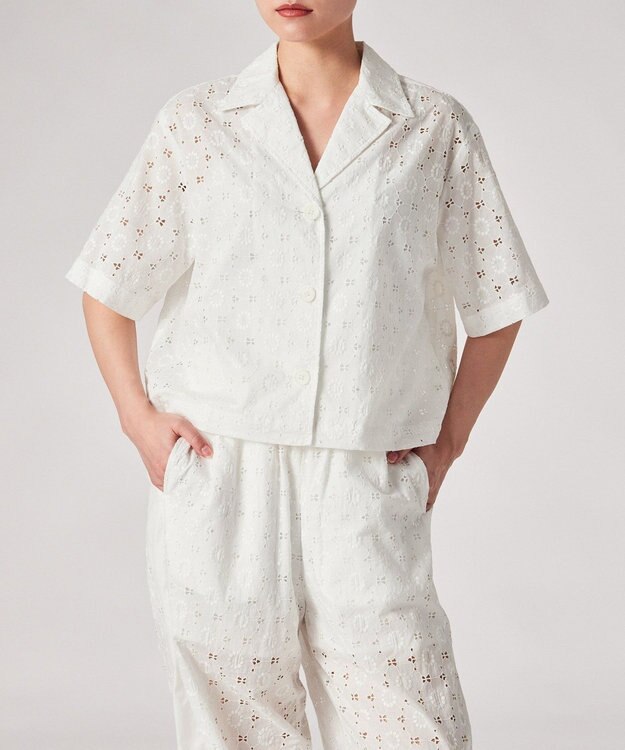 Paul Smith アイレットレース 半袖 シャツ ホワイト