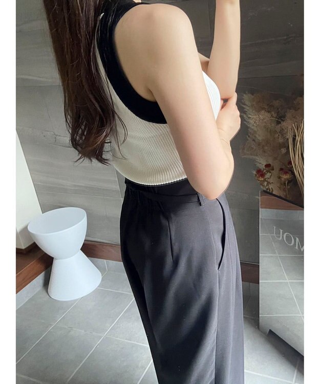 Green Parks デザインヘム配色ニットタンクトップ Off White