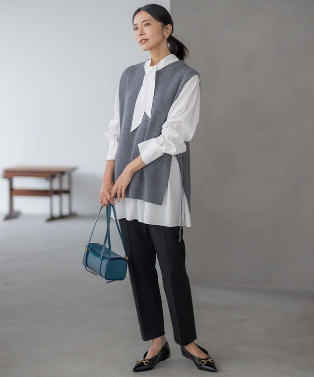 23区 【洗える】ツインニットクロップド ニットベスト ライトグレー系