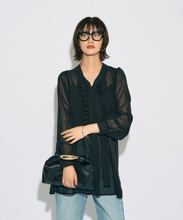 YECCA VECCA 【archive】フリルボウタイブラウス Black