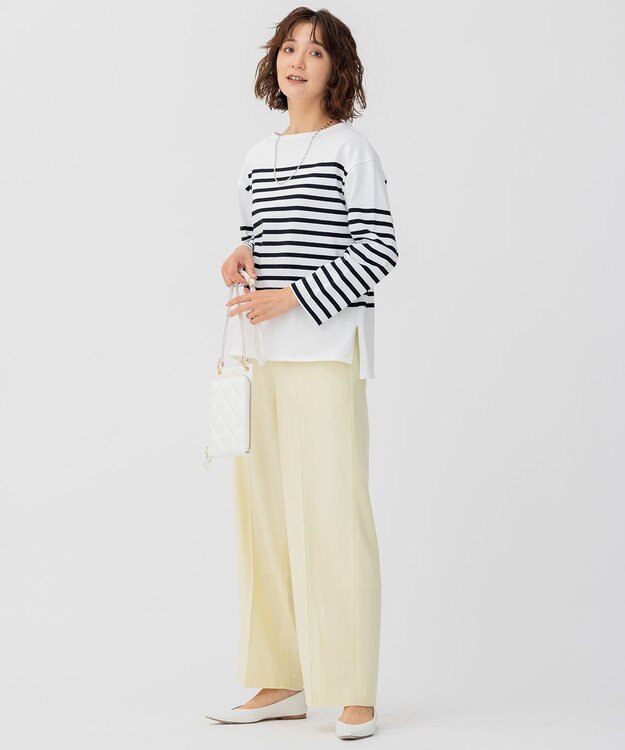 23区 L 【洗える】BUGIS シングルジャージー ボーダー カットソー ホワイト×ブラックボーダー