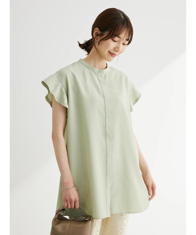 Green Parks 接触冷感　比翼シャツチュニック Light Green