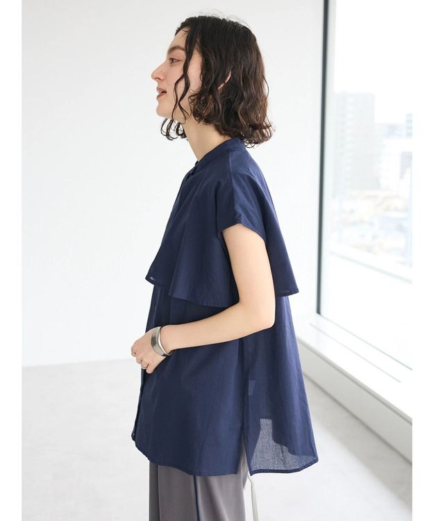 CRAFT STANDARD BOUTIQUE インド綿フリルブラウス Navy