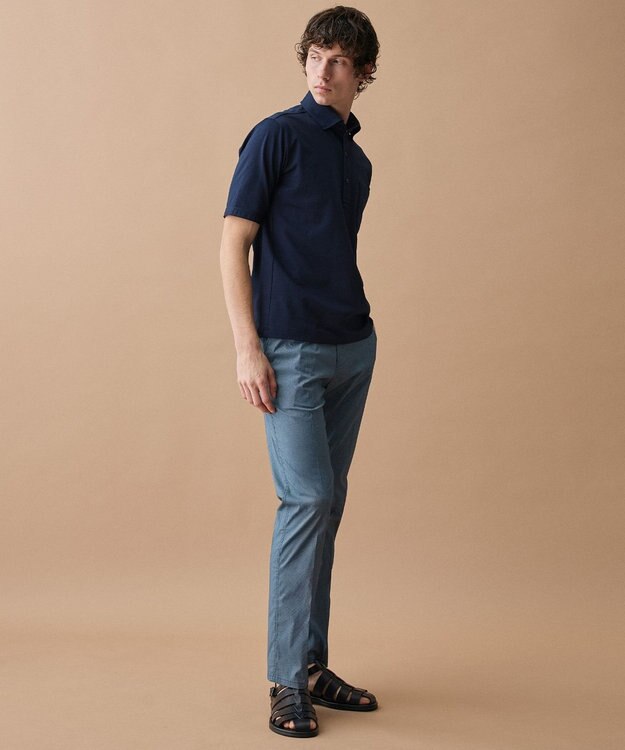 JOSEPH ABBOUD 【オーガニックコットン使用・JAPANファブリック】ミニ千鳥サッカー ポロシャツ ネイビー系