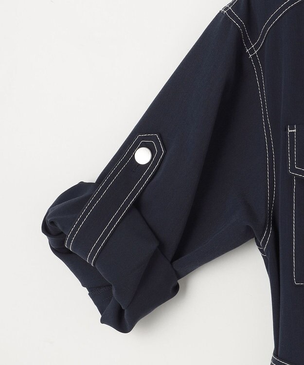 GRACE CONTINENTAL 配色ステッチワークシャツワンピース ネイビー