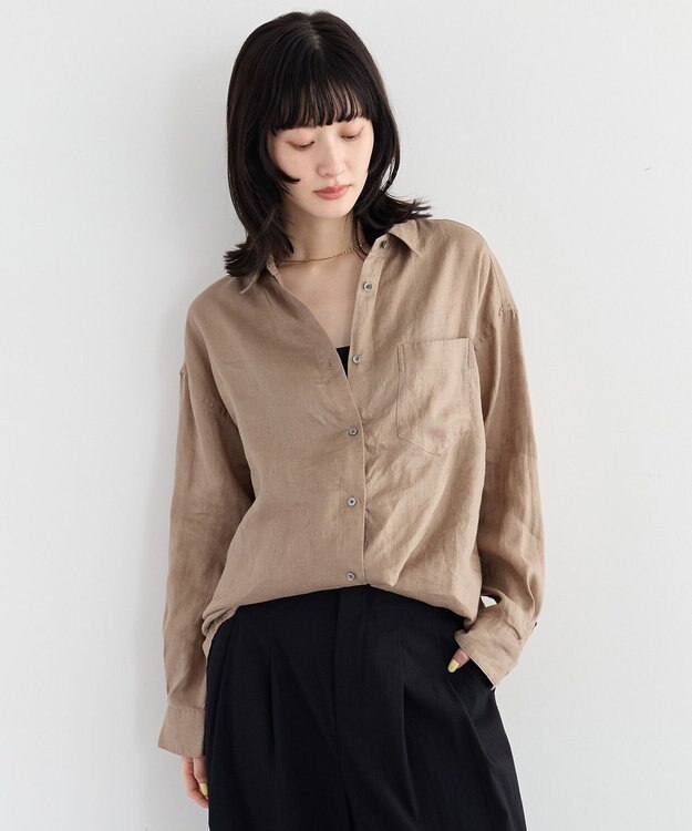 YECCA VECCA 3wayフレンチリネンシャツ Dark Beige