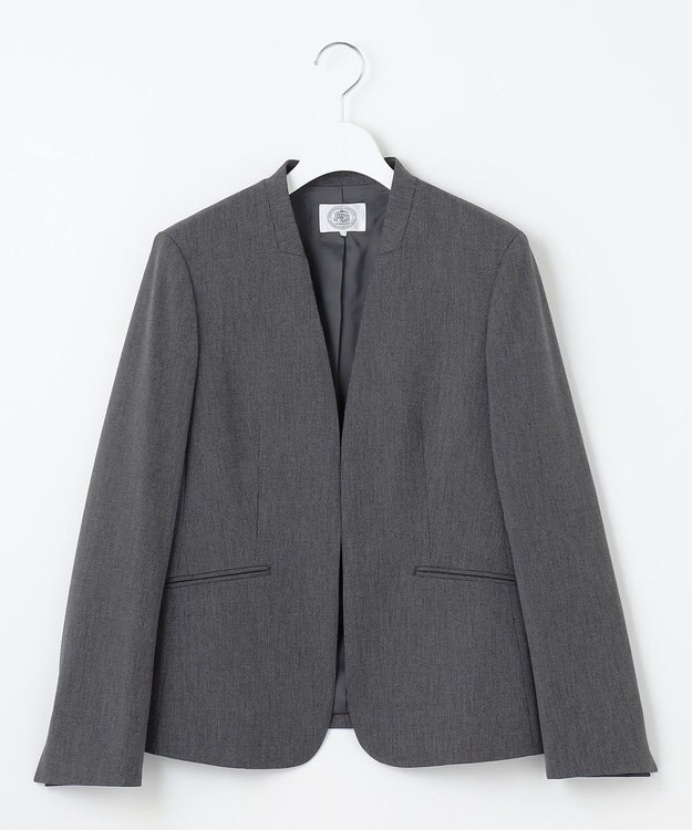 J.PRESS LADIES L 【洗える】T/Rアルガンシルク ノーカラー ジャケット ライトグレー系