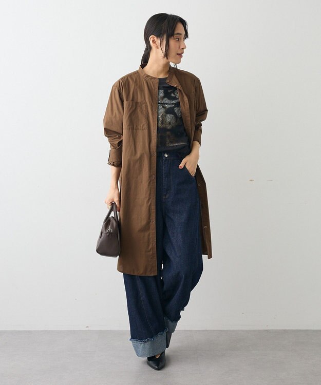 CRAFT STANDARD BOUTIQUE バンドカラーロングシャツチュニッ Brown