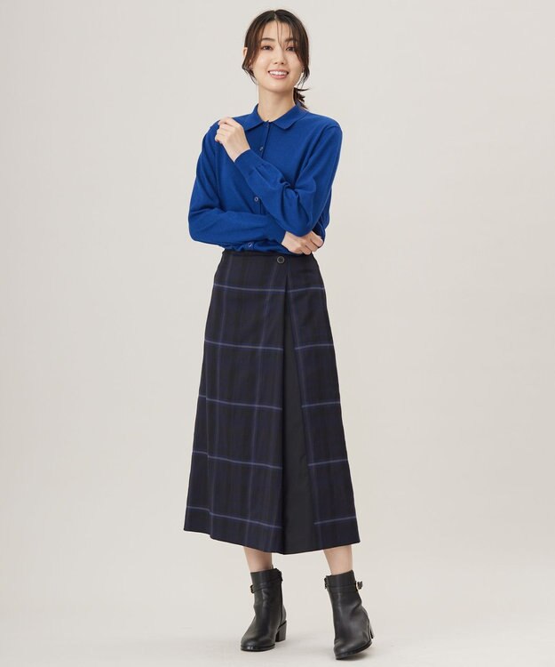 J.PRESS LADIES L 【洗える】WORSTED WOOL BLEND ポロ襟付き カーディガン ロイヤルブルー系