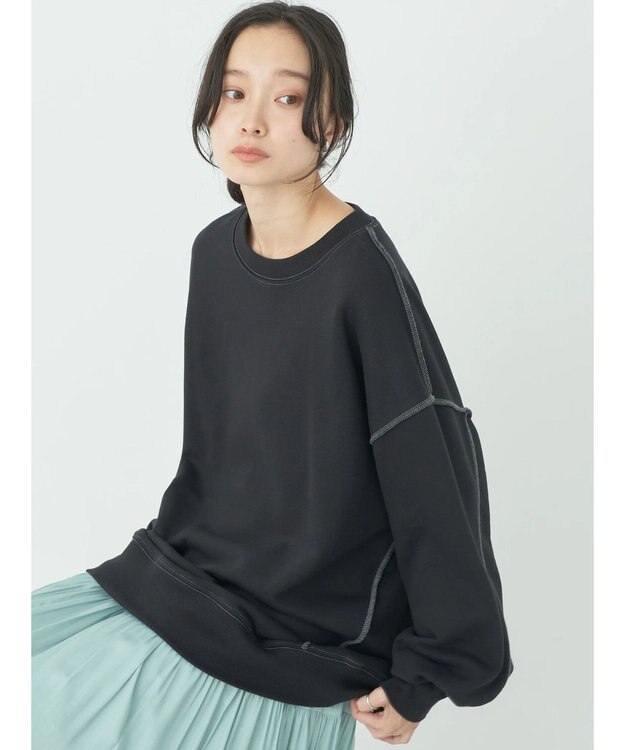 earth music&ecology 配色ルーズスウェット Black
