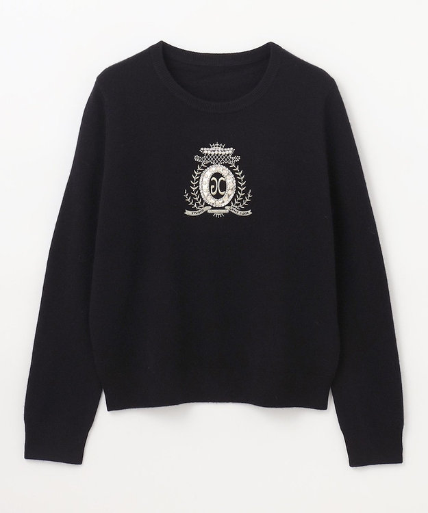GRACE CONTINENTAL エンブレム刺繍ニットトップ ブラック