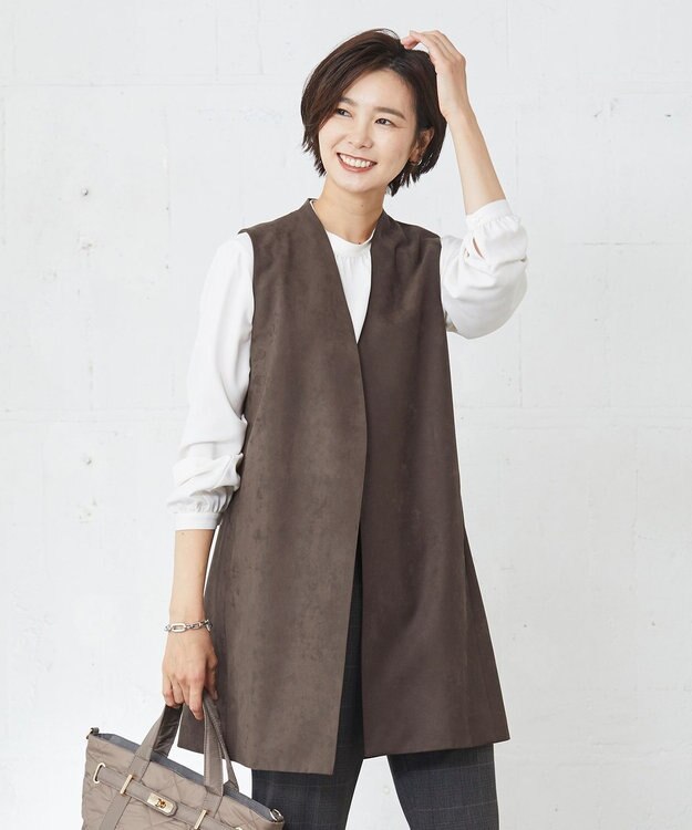 J.PRESS LADIES L ソフィーヌスエード ジレ ブラウン系