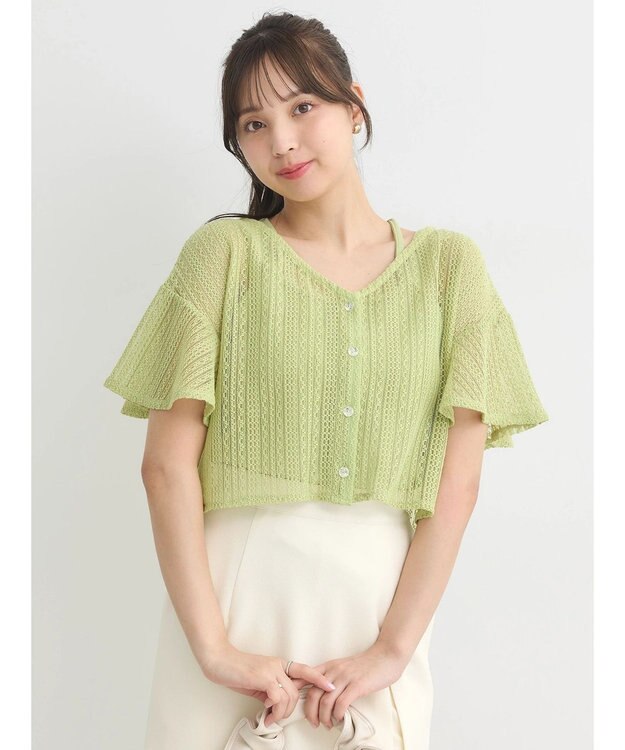 earth music&ecology ＳＥＴ２点レースカーディガン＋レイヤードインナー Lime Green