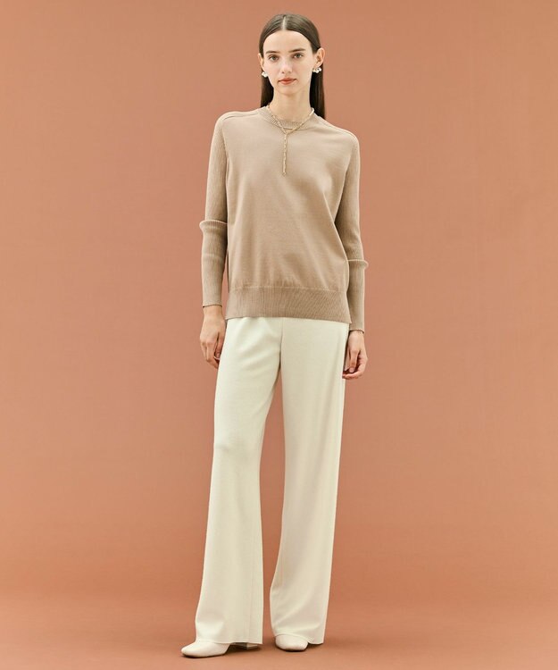 BEIGE， 【WEB限定・洗える】WILLOW / ストレッチクルーネックリブニット Milk Tea