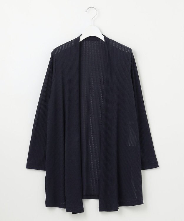 自由区 【アンサンブル対応・洗える】ハンディ カーディガン ロング丈 ネイビー